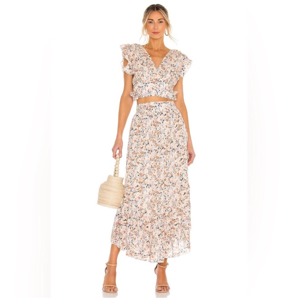 Free People Pretty Daze Ivory Floral Print Two-Piece Dress Crop Top /Skirt Set - Picture 6 of 11